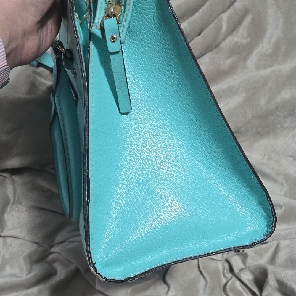 kate spade turquoise leather satchel with removable strap - Picture 4 of 8